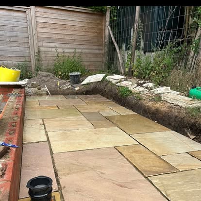 New paving beside a garden border
